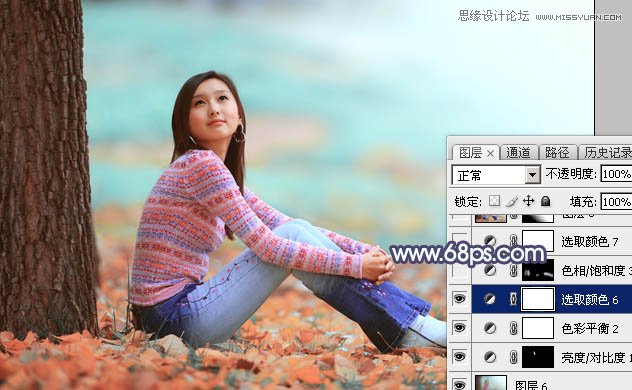 Photoshop调出树下女孩甜美的暖色调