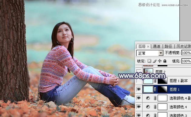 Photoshop调出树下女孩甜美的暖色调