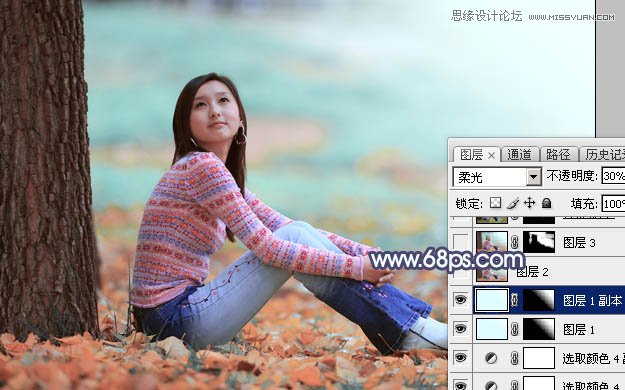 Photoshop调出树下女孩甜美的暖色调