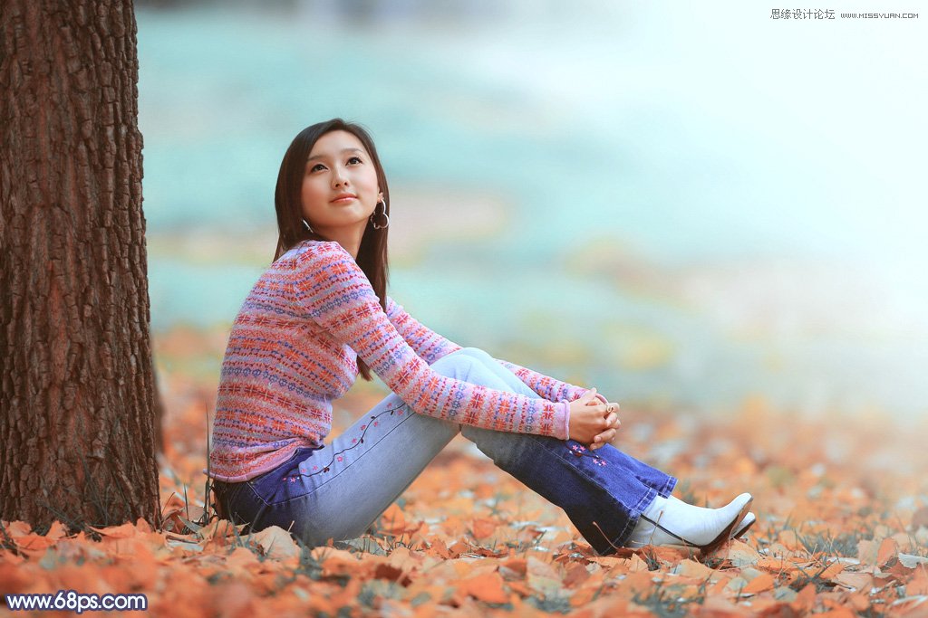 Photoshop调出树下女孩甜美的暖色调