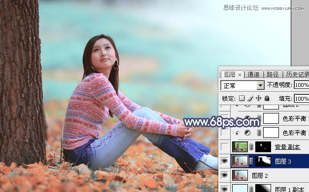 Photoshop调出树下女孩甜美的暖色调