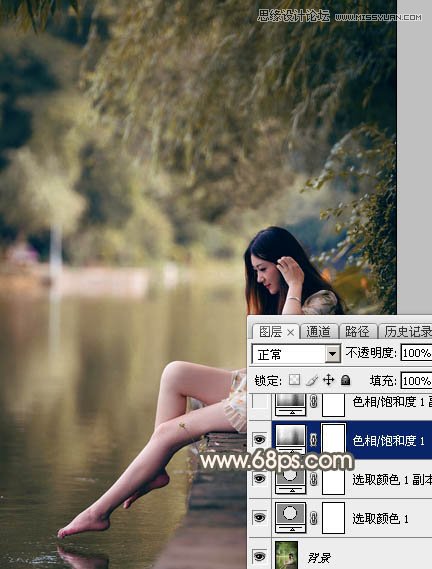 Photoshop调出河边美丽女孩秋季淡黄色调