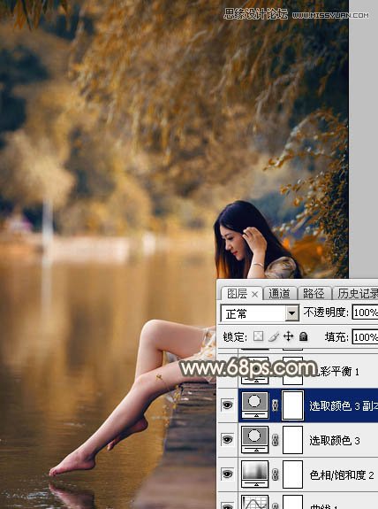 Photoshop调出河边美丽女孩秋季淡黄色调