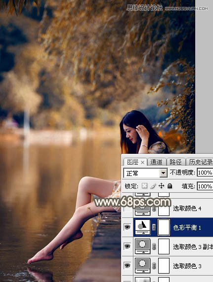 Photoshop调出河边美丽女孩秋季淡黄色调