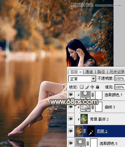 Photoshop调出河边美丽女孩秋季淡黄色调