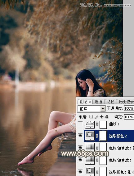 Photoshop调出河边美丽女孩秋季淡黄色调