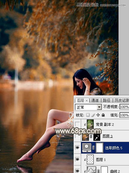 Photoshop调出河边美丽女孩秋季淡黄色调