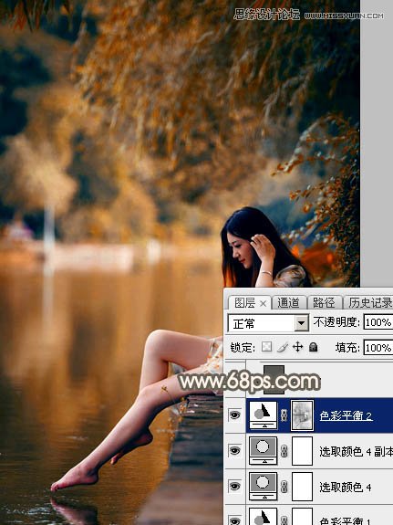Photoshop调出河边美丽女孩秋季淡黄色调
