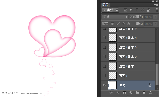 Photoshop制作立体阴影效果的心形背景