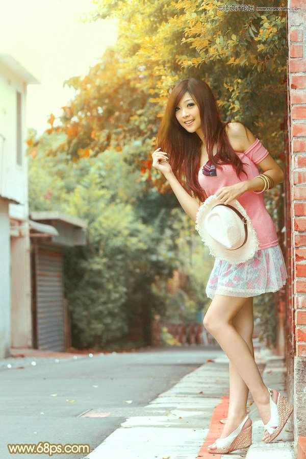 Photoshop调出外景清纯女孩秋季淡黄色调