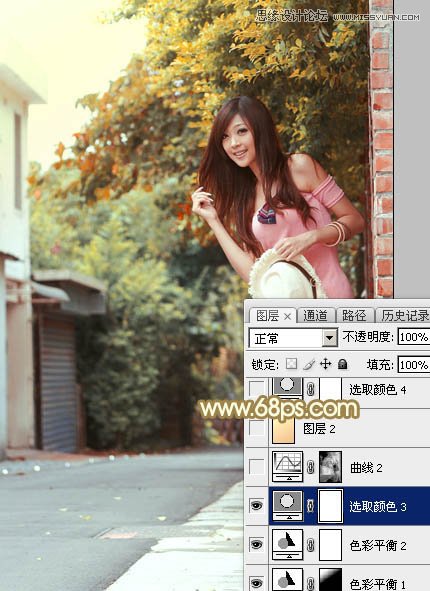 Photoshop调出外景清纯女孩秋季淡黄色调