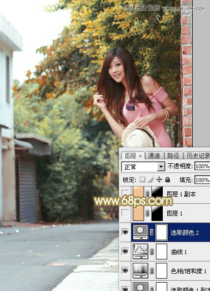Photoshop调出外景清纯女孩秋季淡黄色调