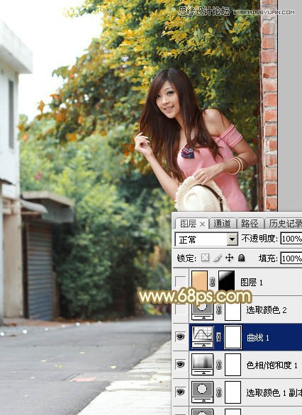 Photoshop调出外景清纯女孩秋季淡黄色调