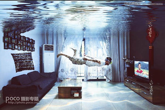 Photoshop合成创意的水滴房间特效