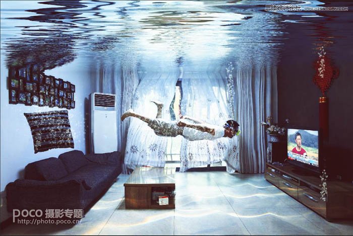 Photoshop合成创意的水滴房间特效