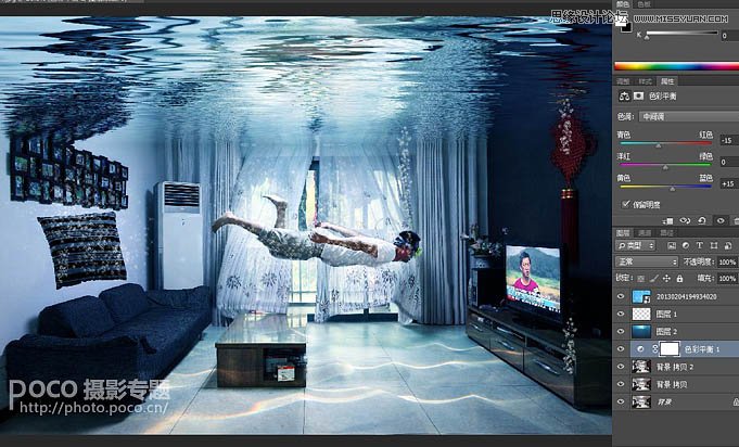 Photoshop合成创意的水滴房间特效