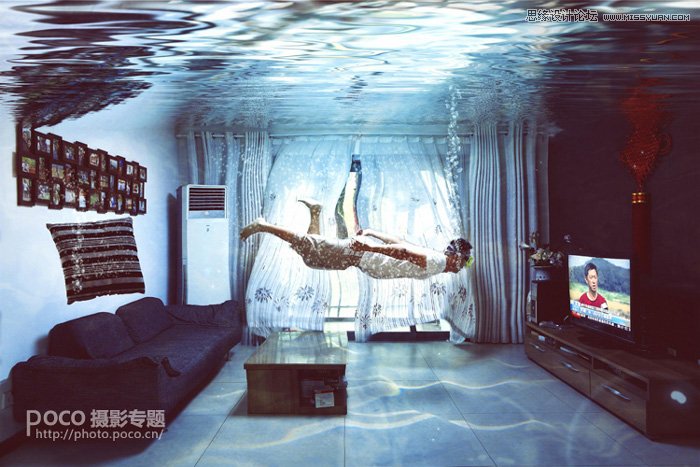 Photoshop合成创意的水滴房间特效
