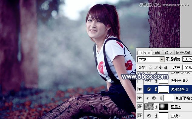 Photoshop调出树下清纯女孩唯美蓝色效果