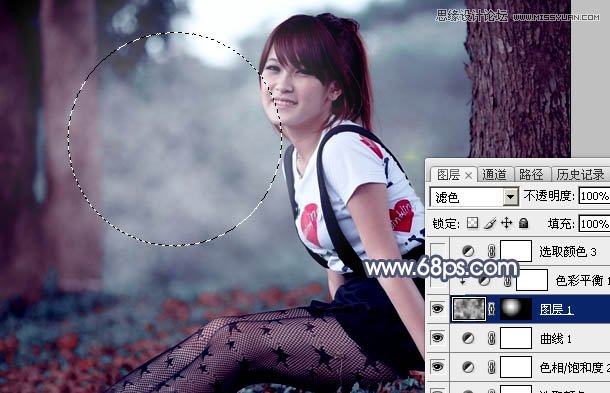 Photoshop调出树下清纯女孩唯美蓝色效果