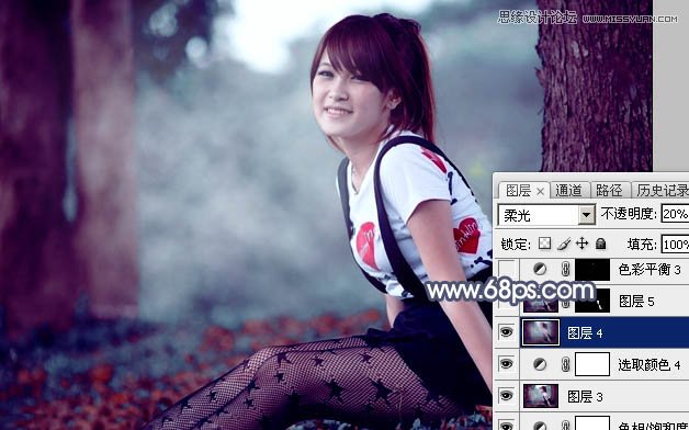 Photoshop调出树下清纯女孩唯美蓝色效果