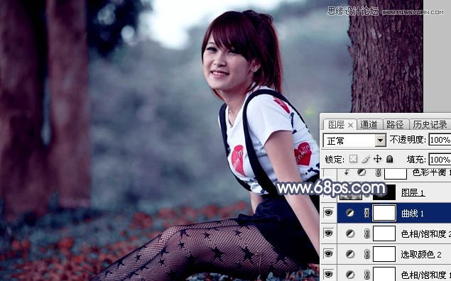 Photoshop调出树下清纯女孩唯美蓝色效果