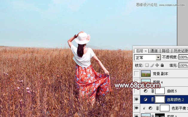 Photoshop调出外景人像秋季红褐色调