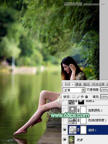 Photoshop调出河边清纯女孩清新的绿色调