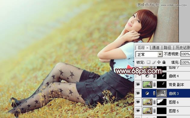 Photoshop调出树下女孩唯美的淡黄色调