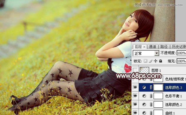 Photoshop调出树下女孩唯美的淡黄色调