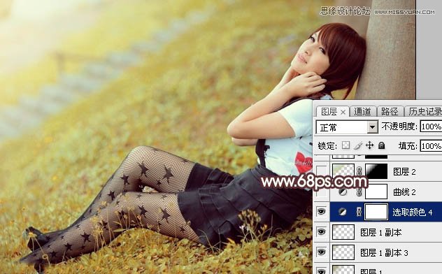 Photoshop调出树下女孩唯美的淡黄色调