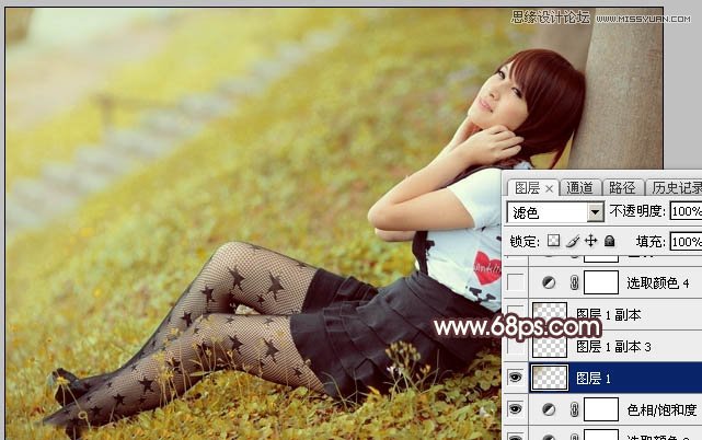 Photoshop调出树下女孩唯美的淡黄色调