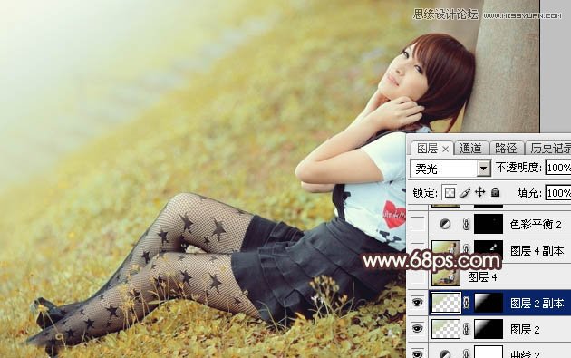 Photoshop调出树下女孩唯美的淡黄色调