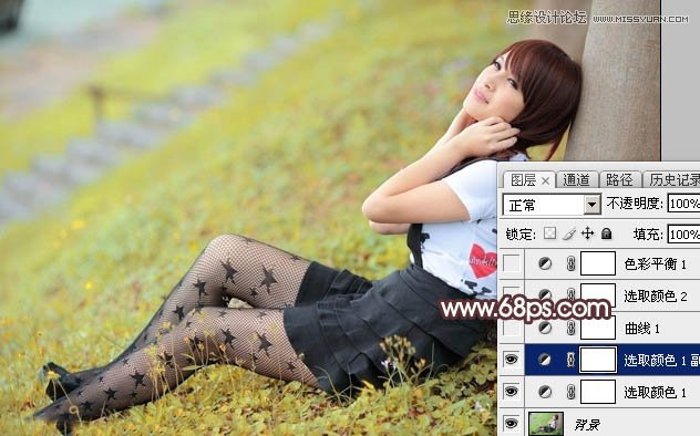 Photoshop调出树下女孩唯美的淡黄色调