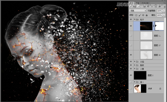 Photoshop合成绚丽打散效果的美女头像