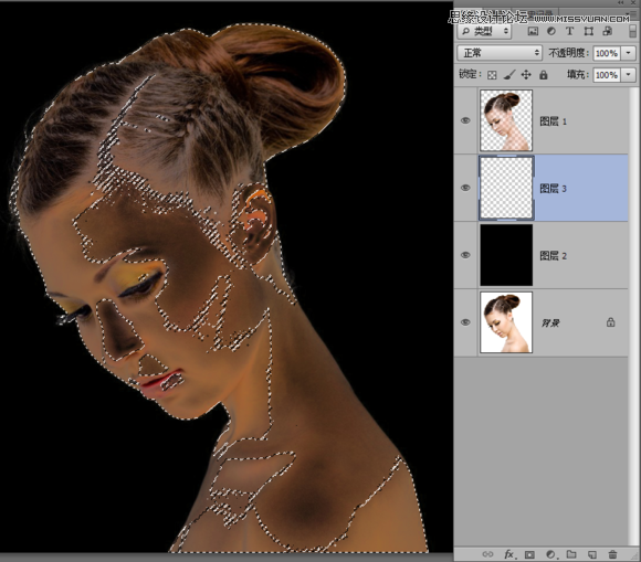 Photoshop合成绚丽打散效果的美女头像
