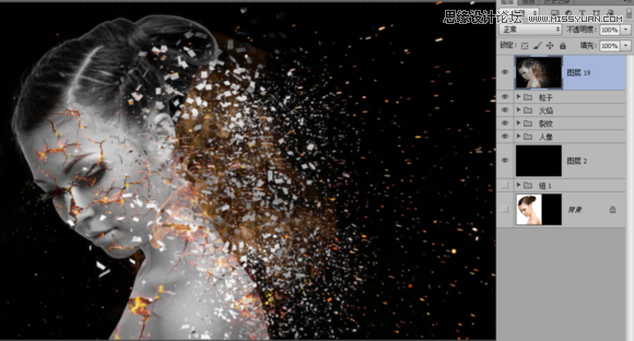 Photoshop合成绚丽打散效果的美女头像