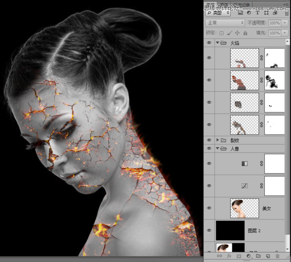 Photoshop合成绚丽打散效果的美女头像