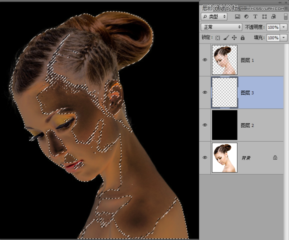 Photoshop合成绚丽打散效果的美女头像