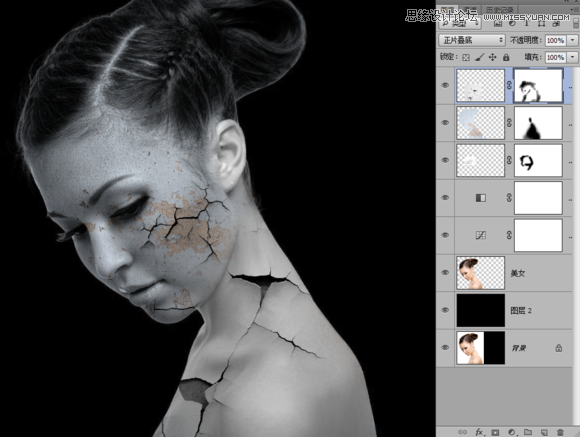 Photoshop合成绚丽打散效果的美女头像
