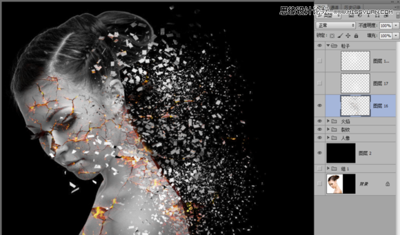 Photoshop合成绚丽打散效果的美女头像