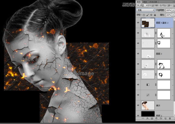 Photoshop合成绚丽打散效果的美女头像