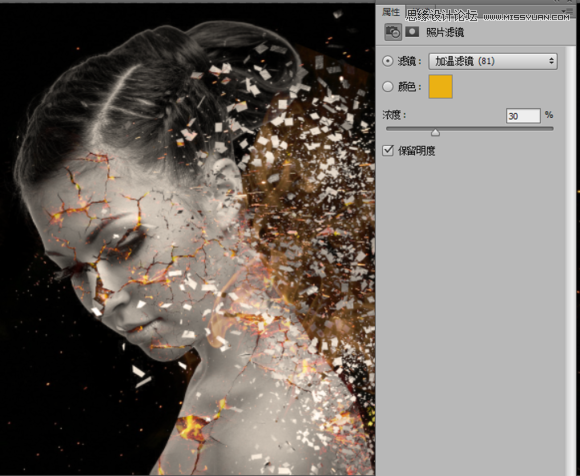 Photoshop合成绚丽打散效果的美女头像