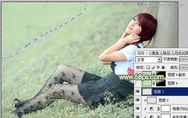 Photoshop调出树下女孩青色通透肤色