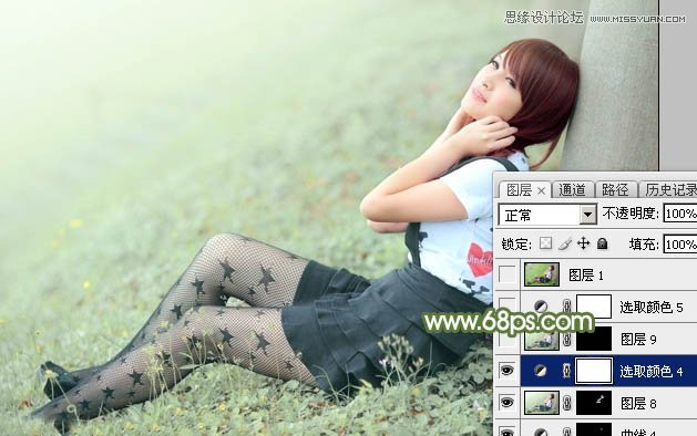 Photoshop调出树下女孩青色通透肤色