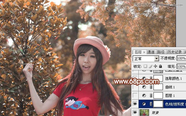 Photoshop调出春季女孩绚丽的红色效果