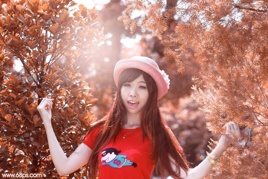 Photoshop调出春季女孩绚丽的红色效果