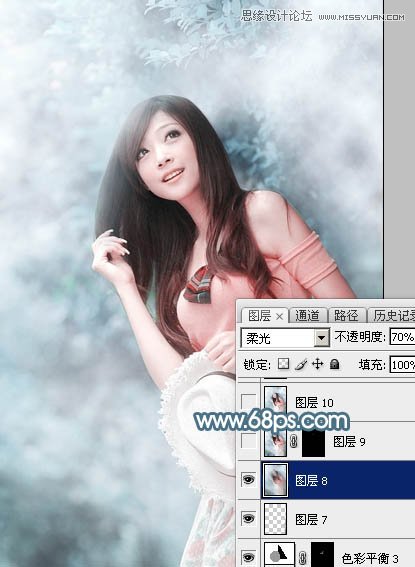 Photoshop调出林下美女唯美的蓝色效果