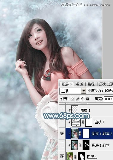 Photoshop调出林下美女唯美的蓝色效果