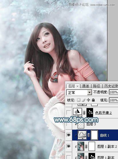 Photoshop调出林下美女唯美的蓝色效果