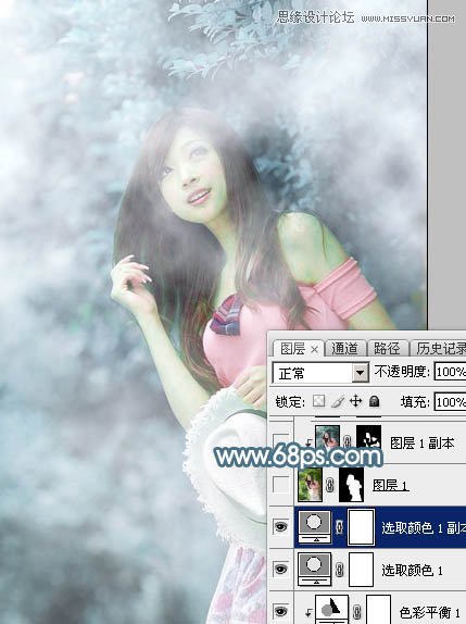 Photoshop调出林下美女唯美的蓝色效果